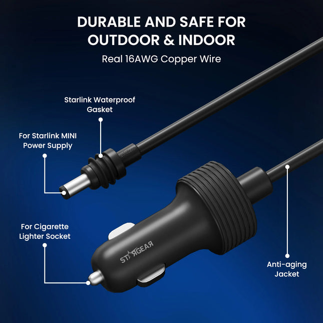 STARGEAR Mini 12V-48V Cig Outlet to DC Power Cable for Starlink Mini 3M
